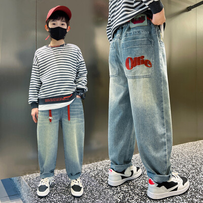 Pantaloni casual din denim de înaltă calitate Adolescenți băieți Noutăți 2024 Blugi pentru copii primăvară toamnă Pantaloni cu talie mijlocie pentru băieți 5-14 ani