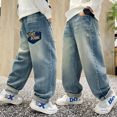 Pantaloni casual din denim de înaltă calitate Adolescenți băieți Noutăți 2024 Blugi pentru copii primăvară toamnă Pantaloni cu talie mijlocie pentru băieți 5-14 ani