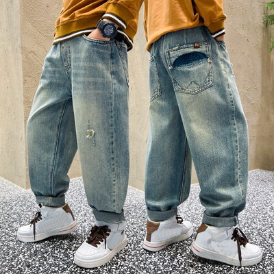 Pantaloni casual din denim de înaltă calitate Adolescenți băieți Noutăți 2024 Blugi pentru copii primăvară toamnă Pantaloni cu talie mijlocie pentru băieți 5-14 ani