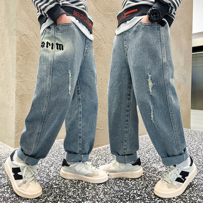 Pantaloni casual din denim de înaltă calitate Adolescenți băieți Noutăți 2024 Blugi pentru copii primăvară toamnă Pantaloni cu talie mijlocie pentru băieți 5-14 ani