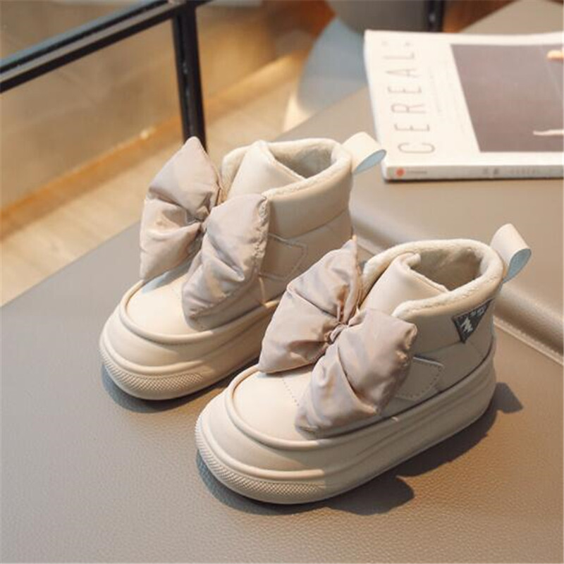 Cizme de zăpadă pentru copii de iarnă pentru fete la modă cu papion mare Cizme de prințesă pentru copii pantofi calduri de bumbac îngroșate cu închidere cu cârlig