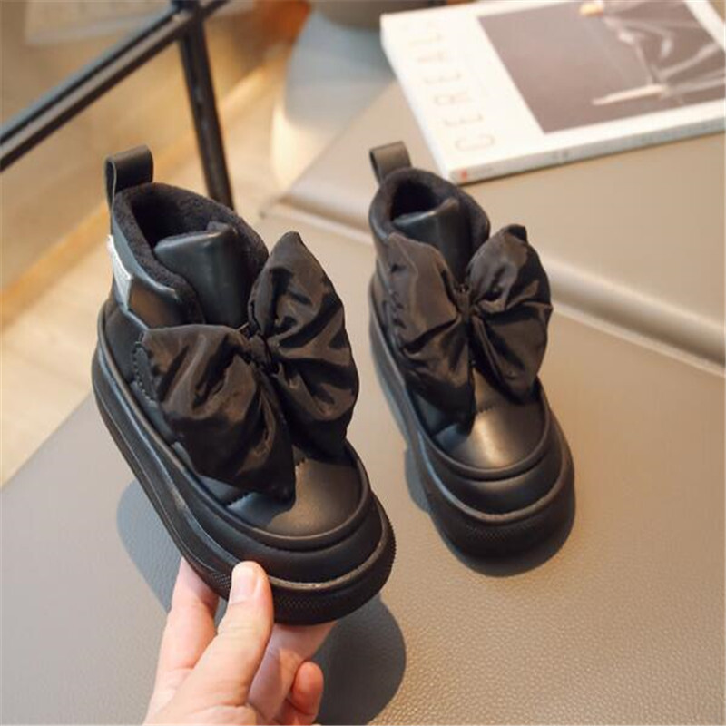 Cizme de zăpadă pentru copii de iarnă pentru fete la modă cu papion mare Cizme de prințesă pentru copii pantofi calduri de bumbac îngroșate cu închidere cu cârlig