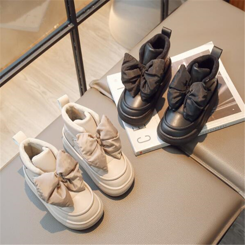 Cizme de zăpadă pentru copii de iarnă pentru fete la modă cu papion mare Cizme de prințesă pentru copii pantofi calduri de bumbac îngroșate cu închidere cu cârlig