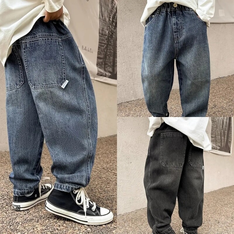 Pantaloni denim pentru copii, primăvară, toamnă, blugi cargo la modă, băieți, stil coreean, ocazional, frumoși, pantaloni cu buzunar pe lungime