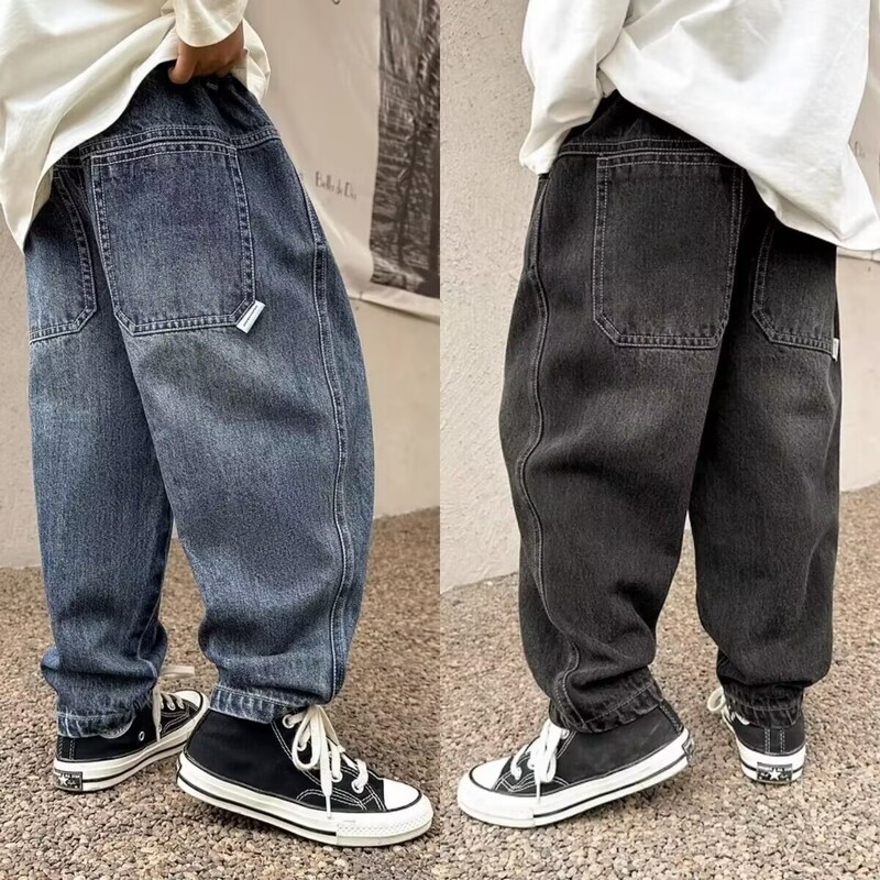 Pantaloni denim pentru copii, primăvară, toamnă, blugi cargo la modă, băieți, stil coreean, ocazional, frumoși, pantaloni cu buzunar pe lungime