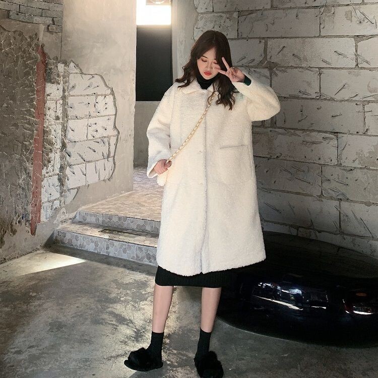 2021 Φθινοπωρινό Χειμερινό Γυναικείο Χοντρό Παλτό Faux Lambswool Νέο κορεατικό στυλ Μόδα βελούδινου παλτό μεσαίου μήκους