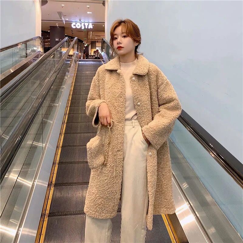 2021 Φθινοπωρινό Χειμερινό Γυναικείο Χοντρό Παλτό Faux Lambswool Νέο κορεατικό στυλ Μόδα βελούδινου παλτό μεσαίου μήκους