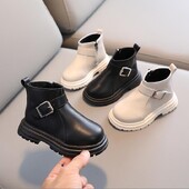 Cizme de toamnă pentru copii Cizme de modă pentru copii Cizme scurte pentru fete băieți din piele Cizme casual elegante pentru copii Pantofi sport cu fermoar lateral