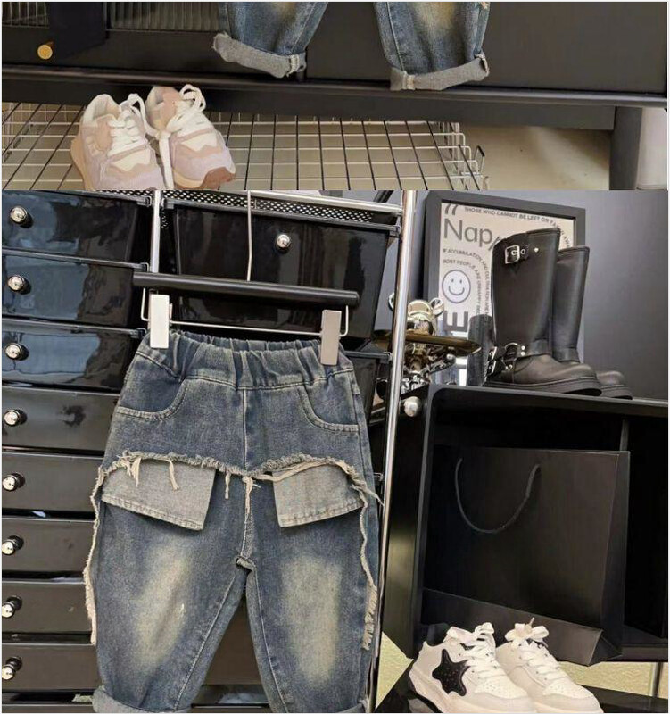 Blugi pentru băieți de primăvară și toamnă Pantaloni largi de fete, ocazional, drepți, îmbrăcăminte pentru copii frumoși Pantaloni de îmbrăcăminte pentru copii