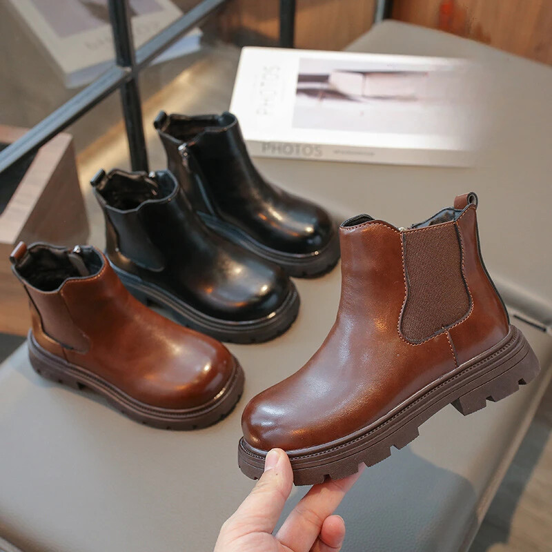 Tüdrukute saapad Briti stiilis laste talvesaapad Moodsad ühevärvilised mitmekülgsed pehmed laste puuvillased pahkluu saapad poistele libisemiskindlad