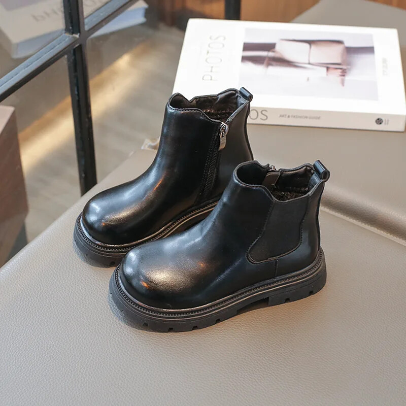 Tüdrukute saapad Briti stiilis laste talvesaapad Moodsad ühevärvilised mitmekülgsed pehmed laste puuvillased pahkluu saapad poistele libisemiskindlad