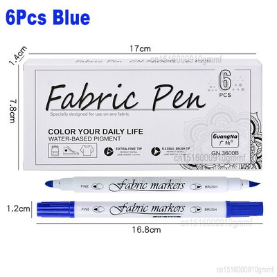 Set de 6 bucăți pix marker textil, textil lavabil, vârf dublu, alb, culoare neagră, pentru tricou, pantofi, haine, artă, graffiti, desen, pictură