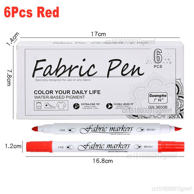 Set de 6 bucăți pix marker textil, textil lavabil, vârf dublu, alb, culoare neagră, pentru tricou, pantofi, haine, artă, graffiti, desen, pictură