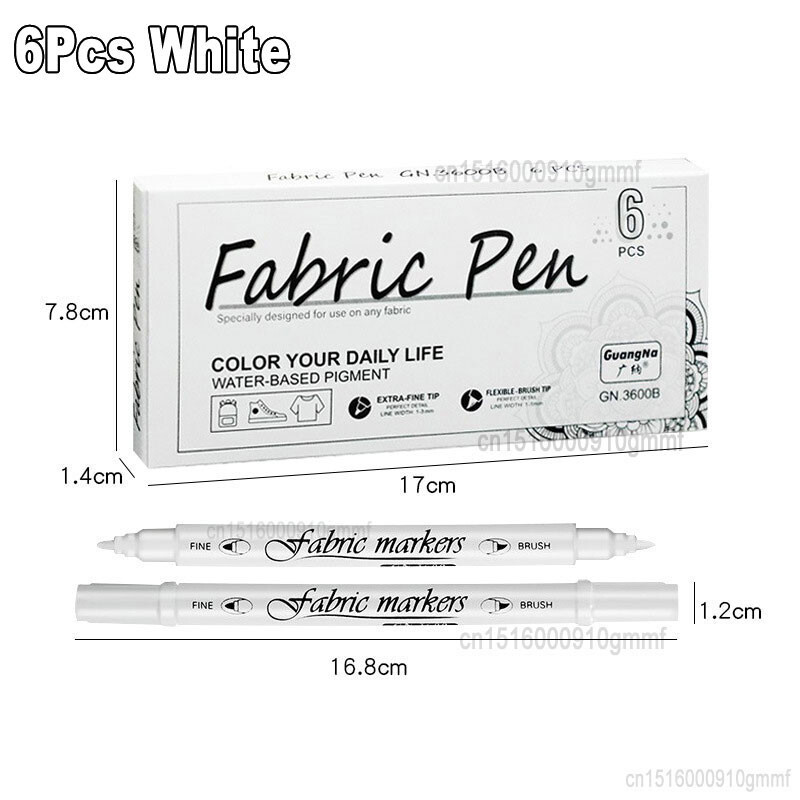 Set de 6 bucăți pix marker textil, textil lavabil, vârf dublu, alb, culoare neagră, pentru tricou, pantofi, haine, artă, graffiti, desen, pictură
