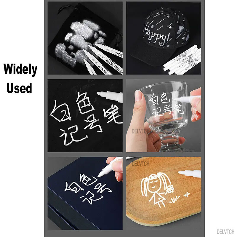 Set de 6 bucăți pix marker textil, textil lavabil, vârf dublu, alb, culoare neagră, pentru tricou, pantofi, haine, artă, graffiti, desen, pictură