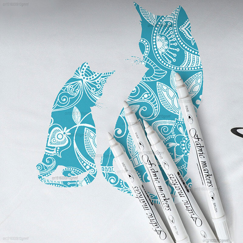 Set de 6 bucăți pix marker textil, textil lavabil, vârf dublu, alb, culoare neagră, pentru tricou, pantofi, haine, artă, graffiti, desen, pictură