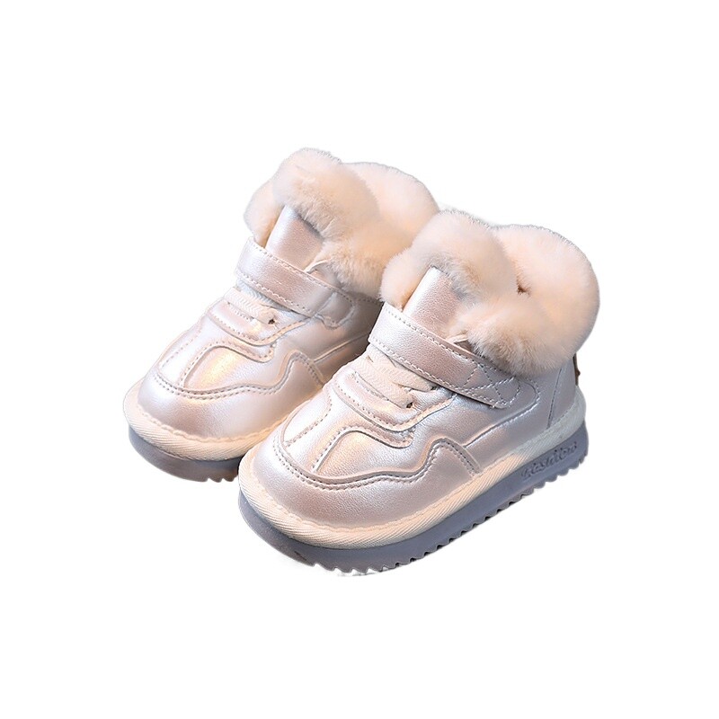 2024 Cizme de zăpadă de iarnă pentru fete din piele PU pantofi calduri din bumbac anti-alunecos, catifea cu talpă moale, încălțăminte moale de iarnă pentru copii