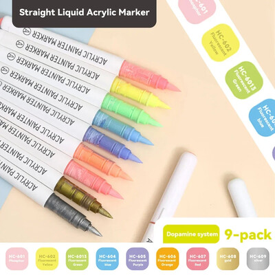 Marcatori acrilici, 9 culori, pixuri portabile de pictură colorate, pentru copii, cadou, graffiti, pentru piatră, sticlă, carcasă, pantofi, bricolaj, artizanat6