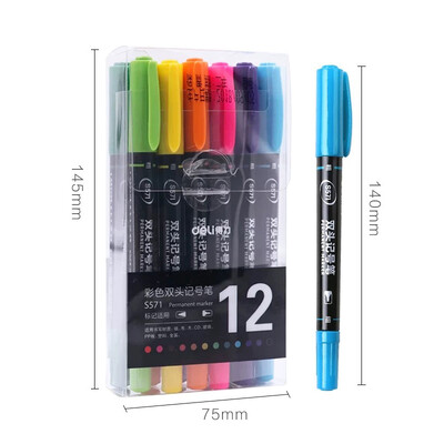 Deli 12 värvi markeri pliiatsikomplekt 0,5 mm 1,0 mm kahe peene otsaga grafiti markerid lastele täiskasvanutele mõeldud värvimisraamatute joonistustarbed