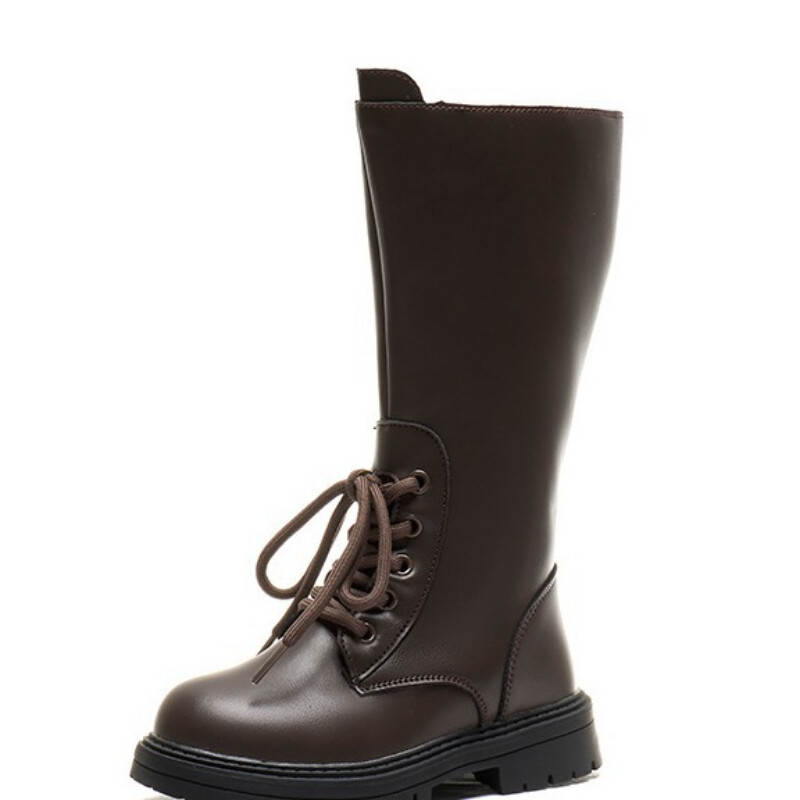 Tüdrukute printsessi kõrged saapad 2024 Uus mitmekülgne disainer, nööriga laste kausaalsed saapad, sügisene libisemiskindlad laste ühevärvilised pikad saapad