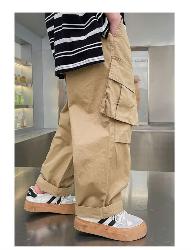 Băieți Pantaloni Cargo Copii Vintage Streetwear Pantaloni drepti Copii Primăvară Toamnă Pantaloni largi cu picioare largi Adolescent Îmbrăcăminte casual