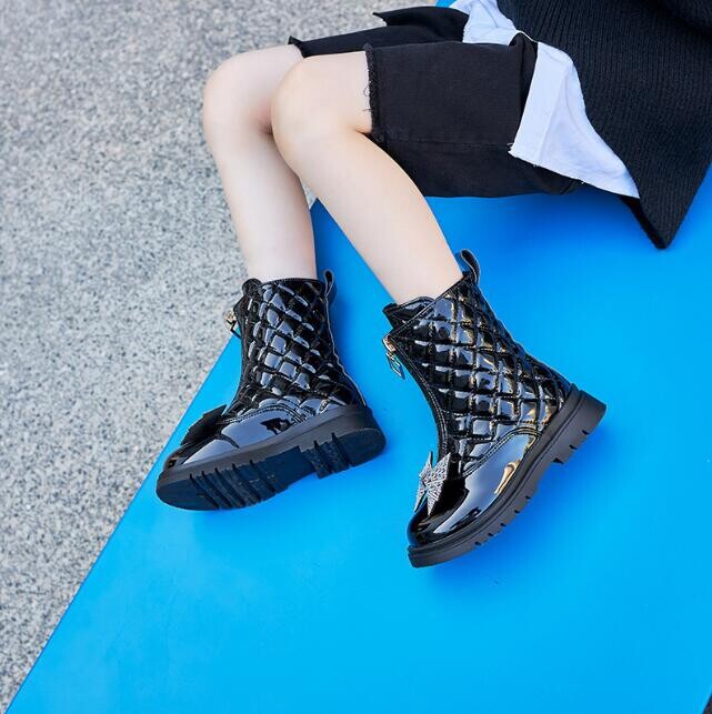 Cizme din piele pentru fete Cizme de performanță din bumbac înalt Cizme de modă pentru copii cu fermoar Cizme de zăpadă cu vârf rotund Pantofi sport pentru copii Pantofi din piele