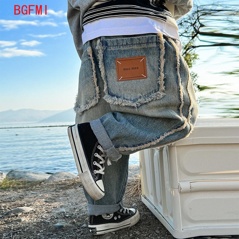 Teismelised, lapsed, tänavarõivad, püksid, poisid, korea lasteriided, 2024. aasta kevad, uued püksid, sirge silinder, teksad, elastne vöökoht