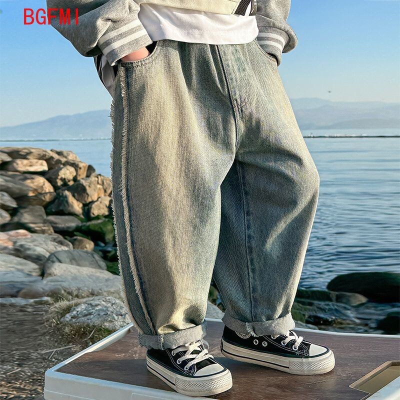 Teismelised, lapsed, tänavarõivad, püksid, poisid, korea lasteriided, 2024. aasta kevad, uued püksid, sirge silinder, teksad, elastne vöökoht