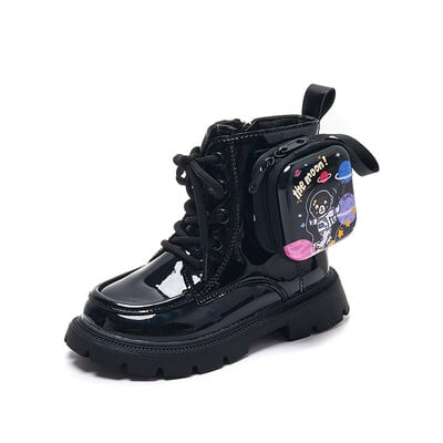 Ghete pentru copii, la modă, din piele lacuată, pantofi pentru fete, geantă cu fermoar, cizme toamnă, copii noi, talpă moale, pantofi cu platformă, antiderapante, cizme pentru femei