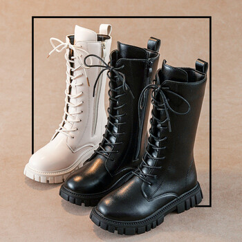 Girls Princess High Boots Μαύρο Μπεζ Ευέλικτο Παιδικές Μπότες Causal Άνοιξη Φθινόπωρο Αντιολισθητικές Παιδικές Μακριές Μπότες μονόχρωμες PU