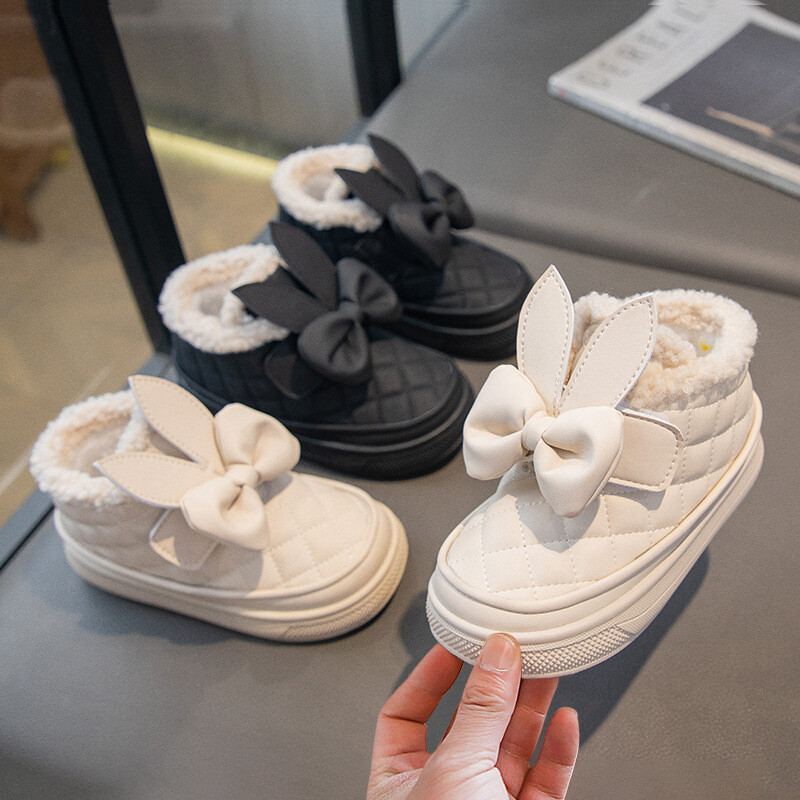 Copii de iarnă pantofi din bumbac cu talpă groasă cizme de zăpadă anti-alunecare la modă bowknot prințesă cizme fete copii calde groase cizme