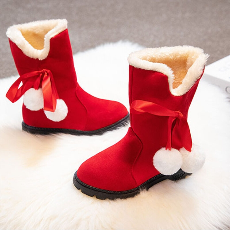 Botas De Nieve Cizme de zăpadă pentru copii Cizme de iarnă Cizme de pluș pentru copii Cizme de bumbac pentru fete Cizme de prințesă Anti-alunecare Pantofi pentru copii Cizme căptușite la modă