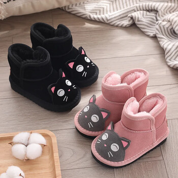 Winter New Thickened Warm Snow Boots Girls Lovely Cat Head Ζεστές βαμβακερές μπότες Παιδικά casual παπούτσια Καυτές εκπτώσεις Ροζ Μαύρο