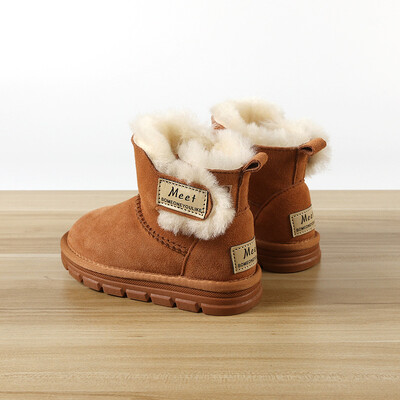 Γνήσιο δέρμα παιδικές μπότες χιονιού για κορίτσια 3-12 ετών Παιδικές μπότες μόδας Χειμερινά παχύρρευστα μαλλί Βρεφικά παπούτσια
