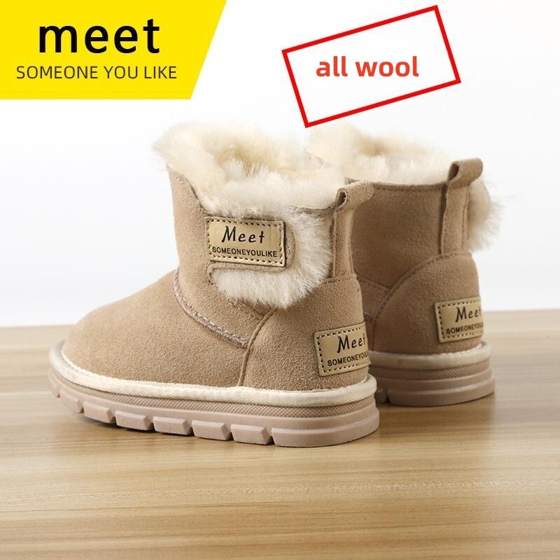 Γνήσιο δέρμα παιδικές μπότες χιονιού για κορίτσια 3-12 ετών Παιδικές μπότες μόδας Χειμερινά παχύρρευστα μαλλί Βρεφικά παπούτσια