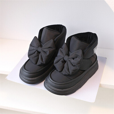 Cizme de zăpadă pentru copii 2024, pantofi noi de iarnă pentru copii, cu nod fluture, impermeabile, caldă, pluș, modă, cizme pentru fete, prințesă, UE 22-37