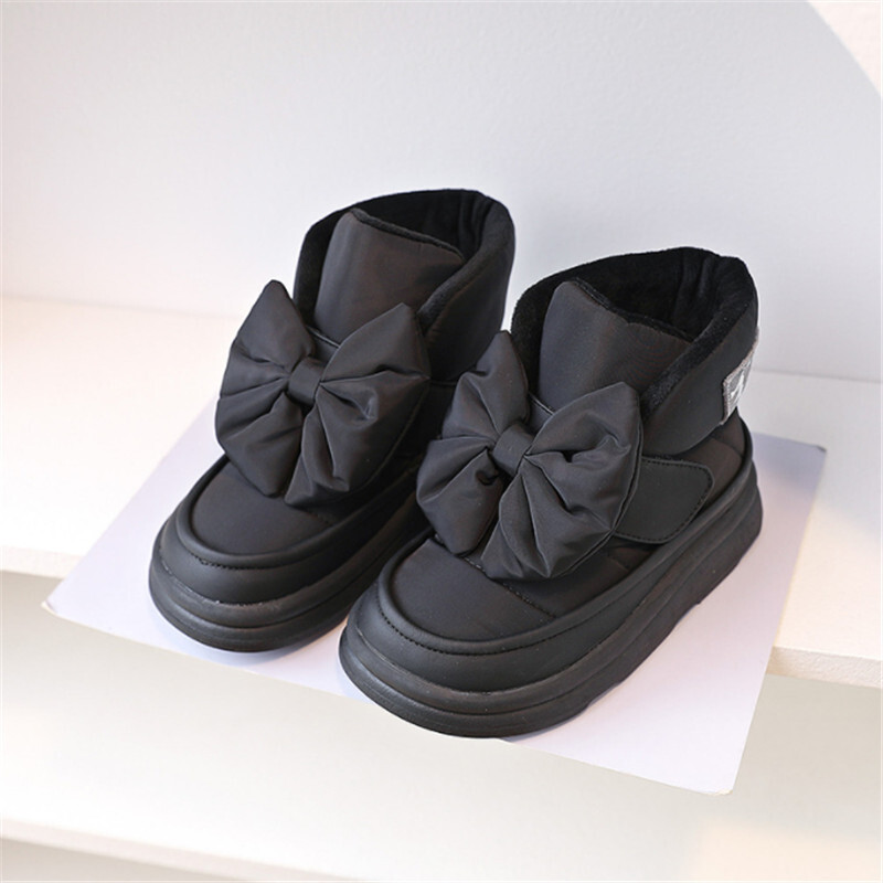 Cizme de zăpadă pentru copii 2024, pantofi noi de iarnă pentru copii, cu nod fluture, impermeabile, caldă, pluș, modă, cizme pentru fete, prințesă, UE 22-37