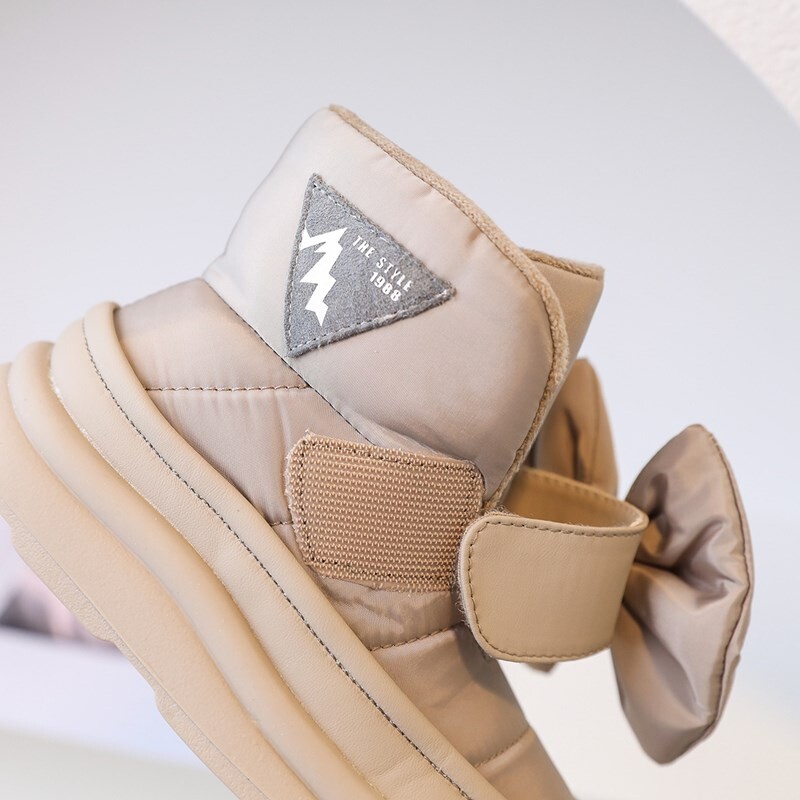 Cizme de zăpadă pentru copii 2024, pantofi noi de iarnă pentru copii, cu nod fluture, impermeabile, caldă, pluș, modă, cizme pentru fete, prințesă, UE 22-37