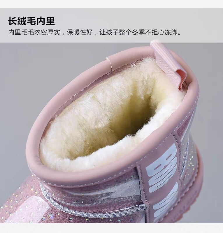 Cizme scurte de iarnă pentru copii, impermeabile, antiderapante, din piele și blană, cizme de pluș și de zăpadă îngroșate pentru fete