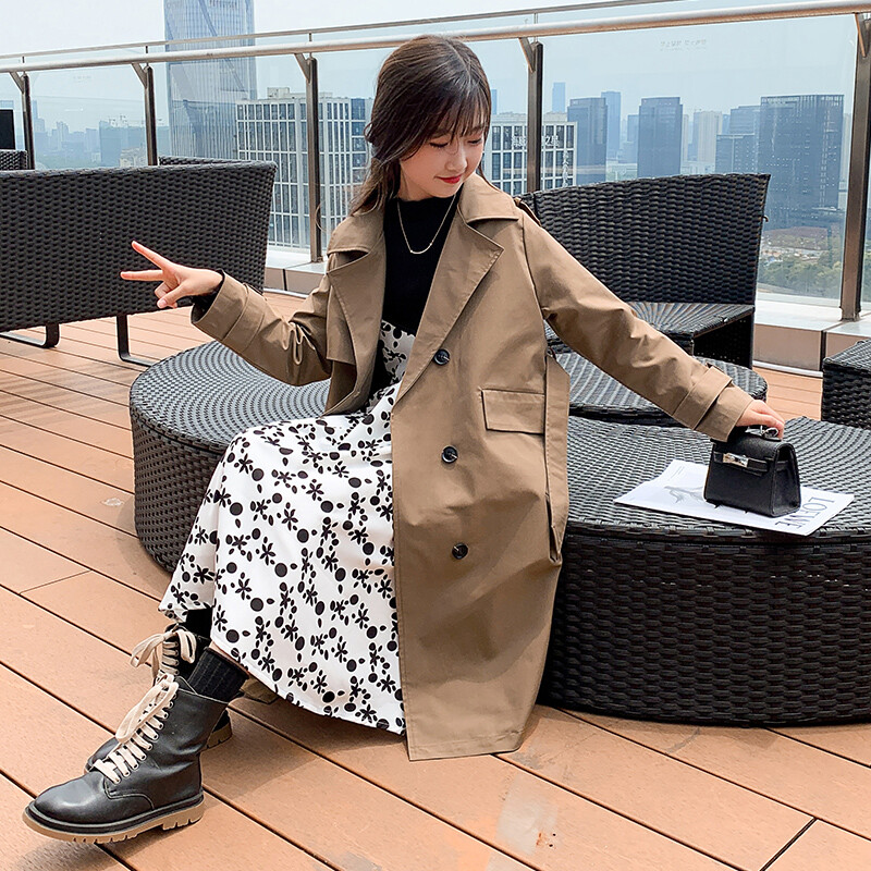 10 12 14 juniori fete Trenci lung la două piept manteaux fille toamnă copii palton copii pardesi adolescent haine exterioare