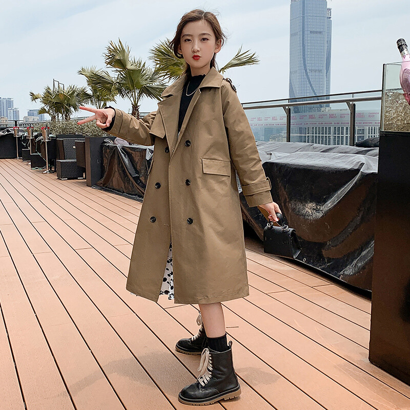 10 12 14 juniori fete Trenci lung la două piept manteaux fille toamnă copii palton copii pardesi adolescent haine exterioare