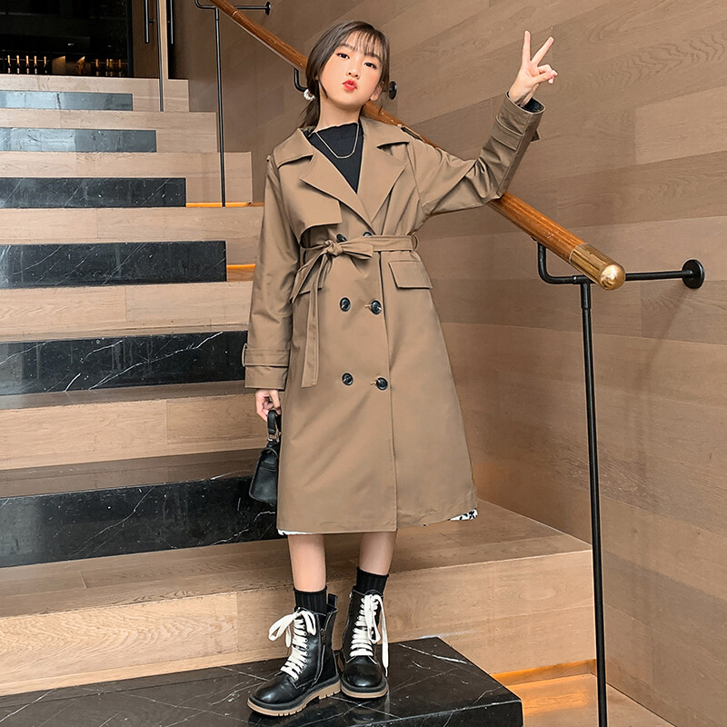 10 12 14 juniori fete Trenci lung la două piept manteaux fille toamnă copii palton copii pardesi adolescent haine exterioare