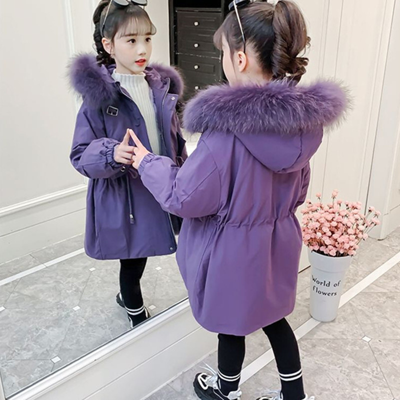 Tüdrukute mantel jakk Puuvillane ülerõivas mantel 2022 lilla soe paks samet talve pluss suuruses lasteriided