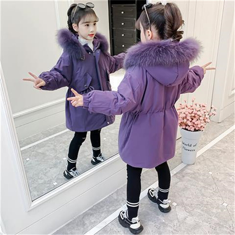Tüdrukute mantel jakk Puuvillane ülerõivas mantel 2022 lilla soe paks samet talve pluss suuruses lasteriided