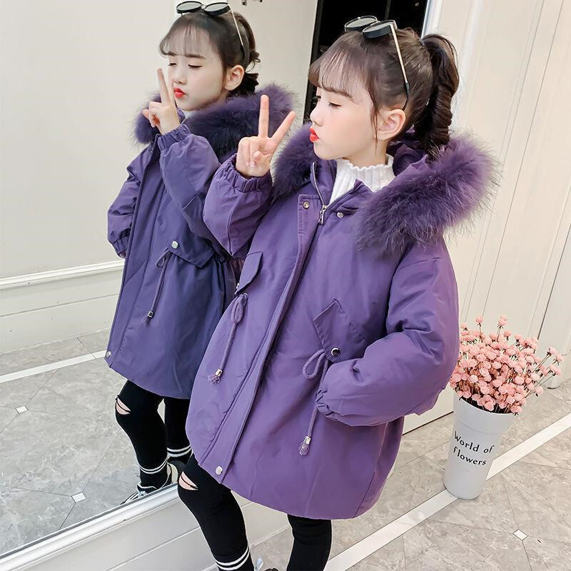 Tüdrukute mantel jakk Puuvillane ülerõivas mantel 2022 lilla soe paks samet talve pluss suuruses lasteriided