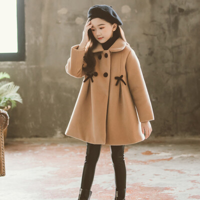 Laste talvevillasegu mantlid Vintage mood teismelised tüdrukud beežid pikad jakid soojad ülerõivad paks jope laps 7 8 10 12 aastat vana