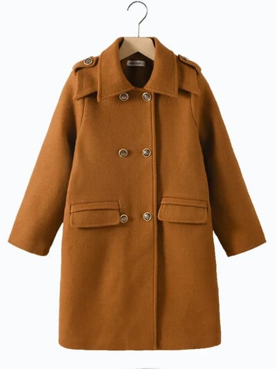 Talvine tüdrukute villane mantel, pikk kahepoolne tviidmantel lastele mood vabaaja hall hall 10 12 14 aastat teismeliste laste ülerõivad