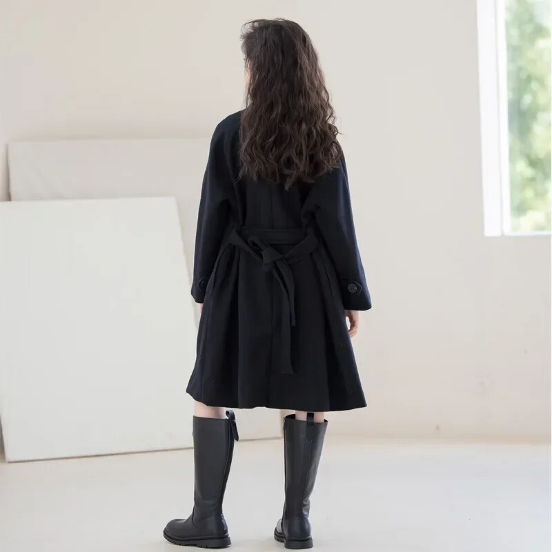 Talvine tüdrukute villane mantel, pikk kahepoolne tviidmantel lastele mood vabaaja hall hall 10 12 14 aastat teismeliste laste ülerõivad