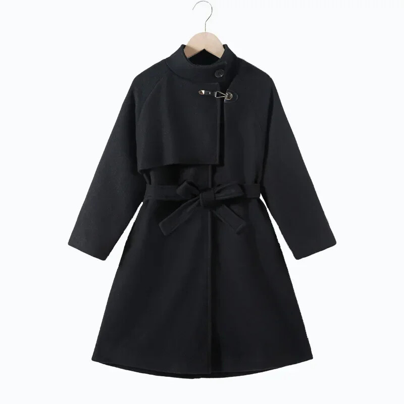 Talvine tüdrukute villane mantel, pikk kahepoolne tviidmantel lastele mood vabaaja hall hall 10 12 14 aastat teismeliste laste ülerõivad