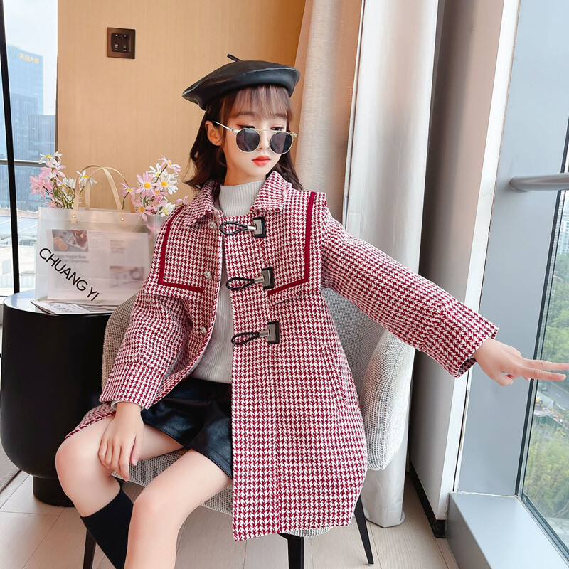 Вълнено палто за момичета Яке Памучно палто 2021 Ново топло удебелено плюс кадифено зимно есенно тийнейджърско училищно детско облекло